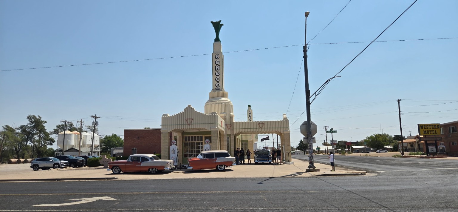 Classic Chevys at the restored Conoco Tower